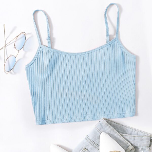 

Rib-knit Crop Cami Top, Pastel baby blue