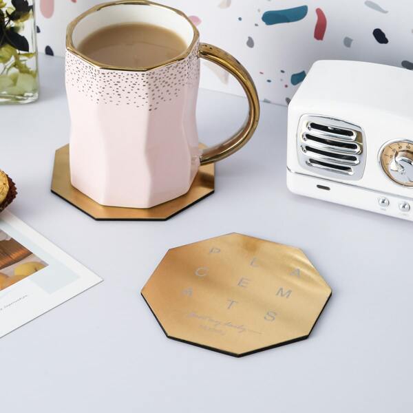 

1pc Letter Graphic Coaster, Gold