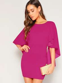 SHEIN Open Back Asymmetrical Cloak Sleeve Dress - Hot Pink - View 2