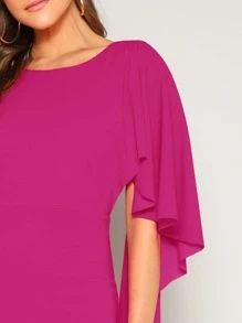 SHEIN Open Back Asymmetrical Cloak Sleeve Dress - Hot Pink - View 3