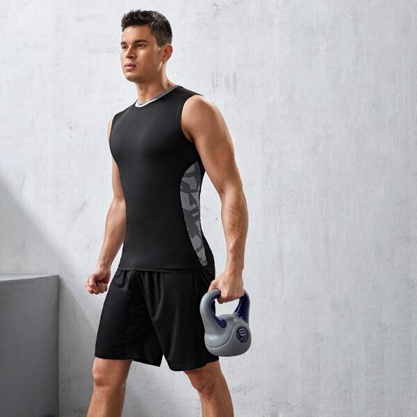 

Men Contrast Panel Sports Set, Black