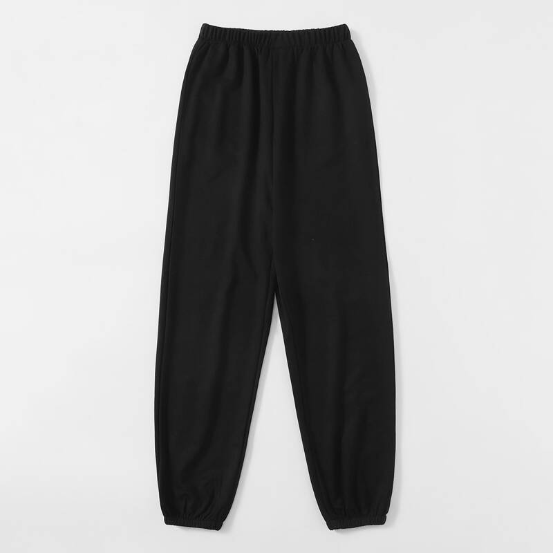 

Solid Elastic Waist Sweatpants, Black