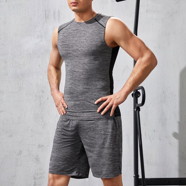 

Men Space Dye Color Block Sports Set, Grey