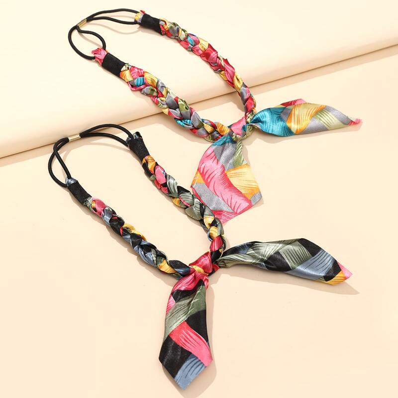 

2pcs Color Block Braided Hair Band, Multicolor