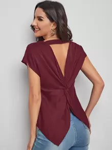 SHEIN Clasi 鏤空後扭結上衣 - 酒紅色 - 查看 1