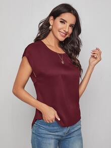 SHEIN Clasi 鏤空後扭結上衣 - 酒紅色 - 查看 5