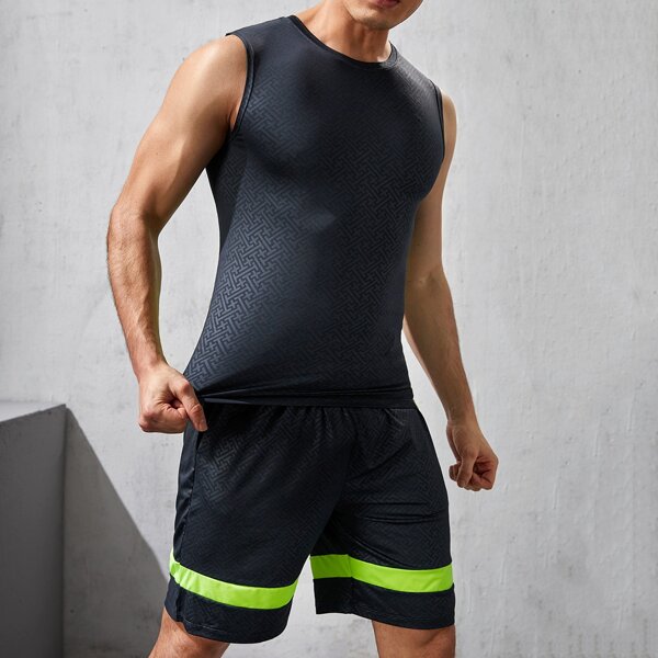 

Men Contrast Panel Sports Set, Dark grey