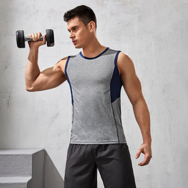 

Men Color Block Sports Tank Top, Grey