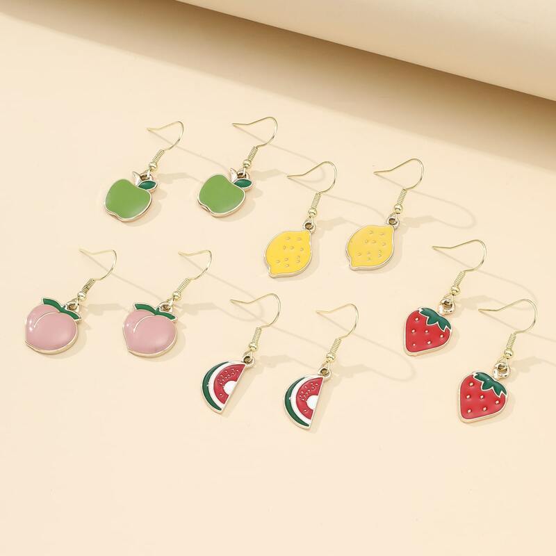 

5pairs Fruit Drop Earrings, Multicolor