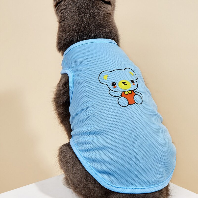

Cartoon Bear Print Pet Tank, Blue