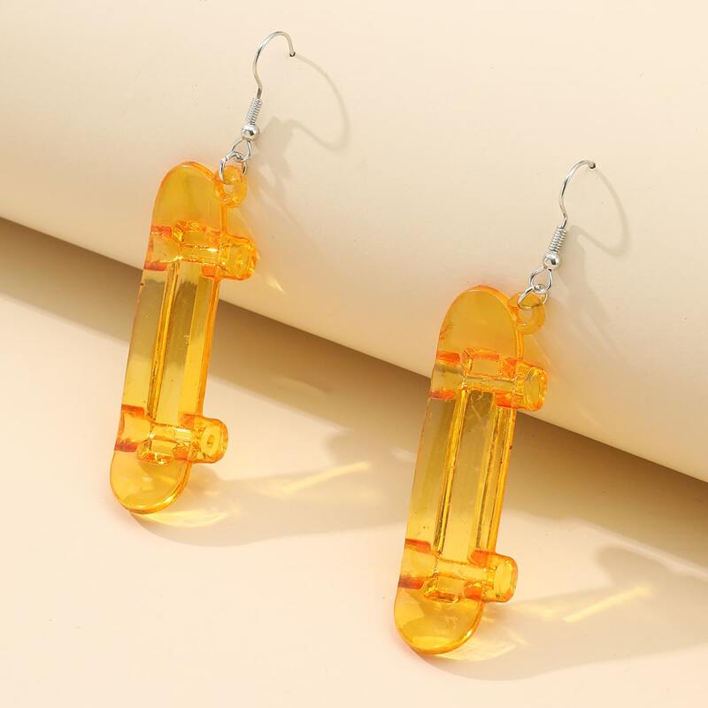 

Clear Skateboard Drop Earrings, Orange
