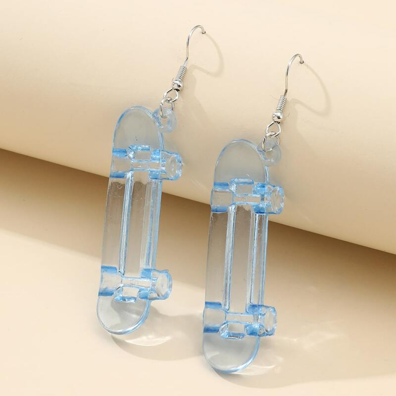 

Clear Skateboard Drop Earrings, Baby blue