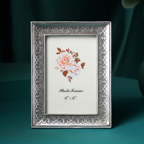 

Flower Carved Photo Frame, Silver