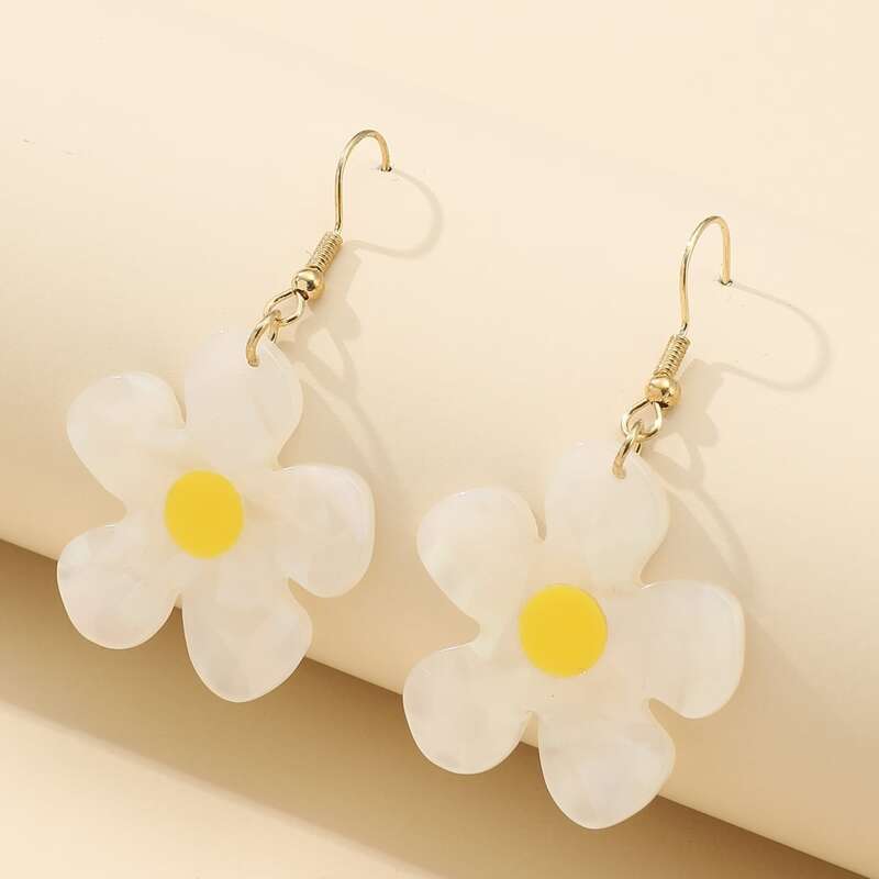 

Floral Drop Earrings, White