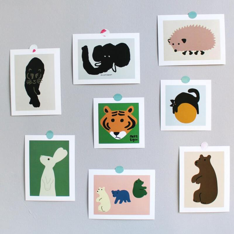 

8pcs Cartoon Animal Print Postcard, Multicolor