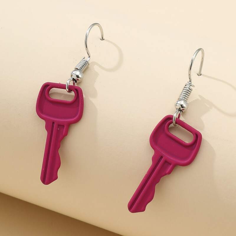 

Key Drop Earrings, Hot pink