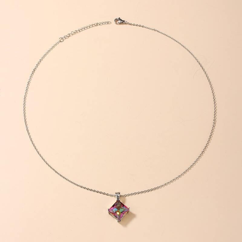 

Square Gemstone Charm Chain Necklace, Multicolor