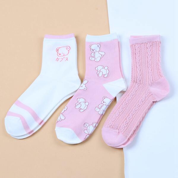 

3pairs Cartoon Graphic Socks, Multicolor