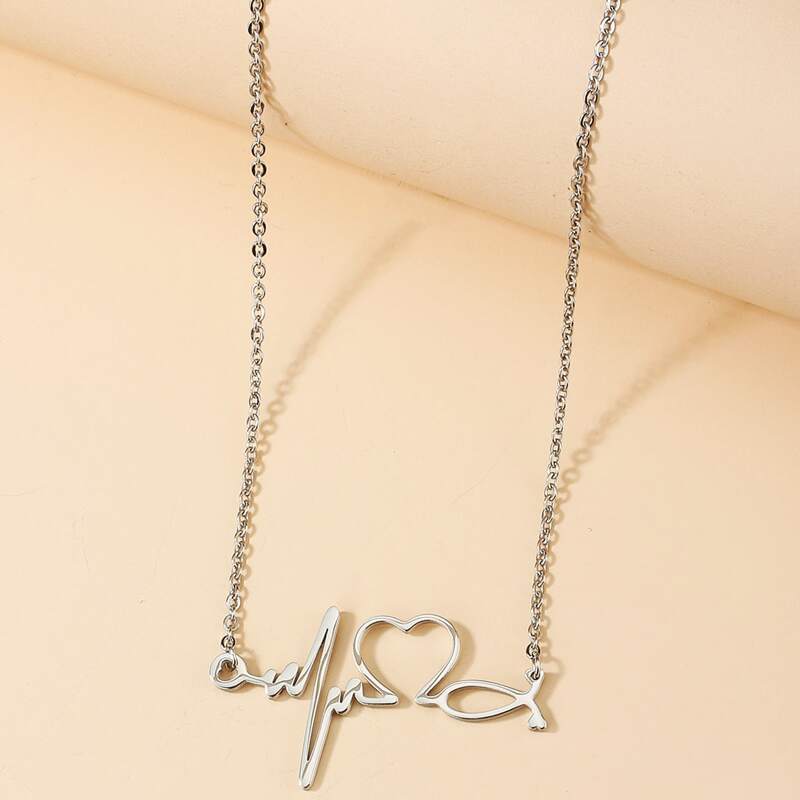 

Heart Charm Chain Necklace, Silver
