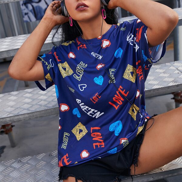 

Plus Letter And Heart Print Tee, Navy blue