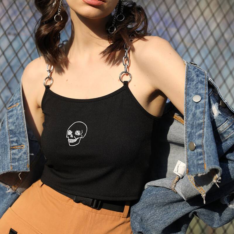 

Skull Graphic Chain Cami, Black