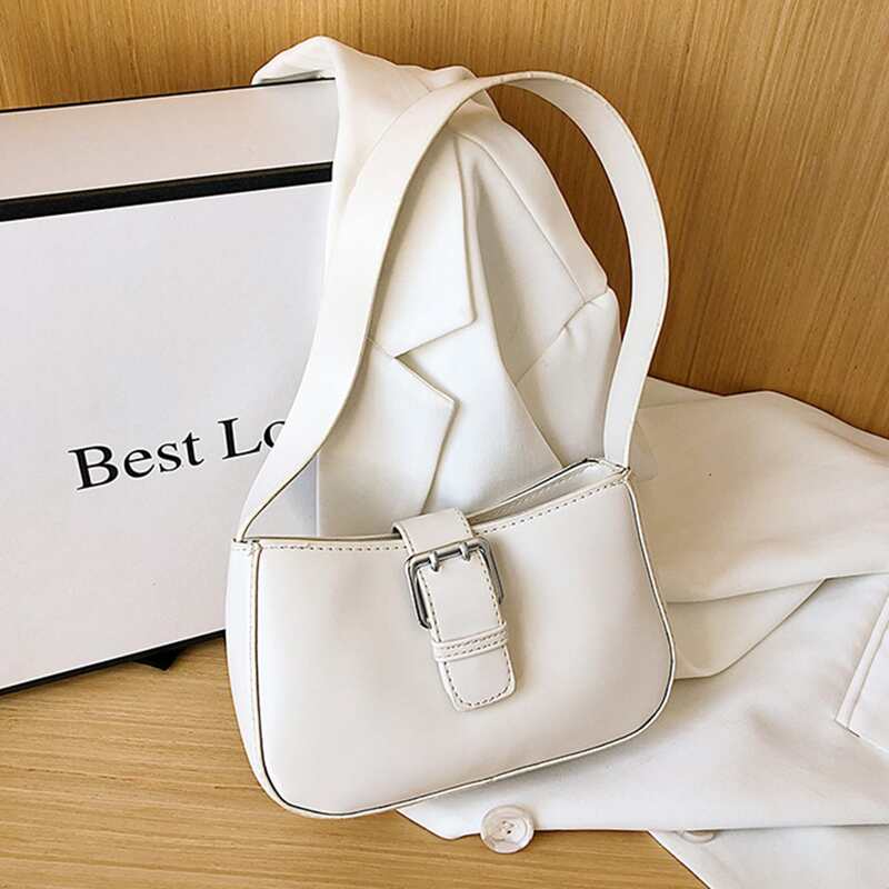 

Top Buckle Baguette Bag, White