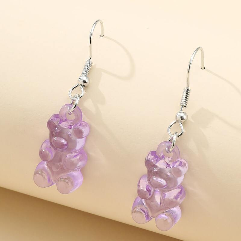 

Clear Bear Drop Earrings, Violet purple