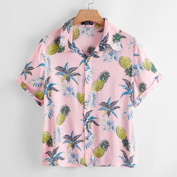 

Plus Pineapple Print Button Through Blouse, Baby pink