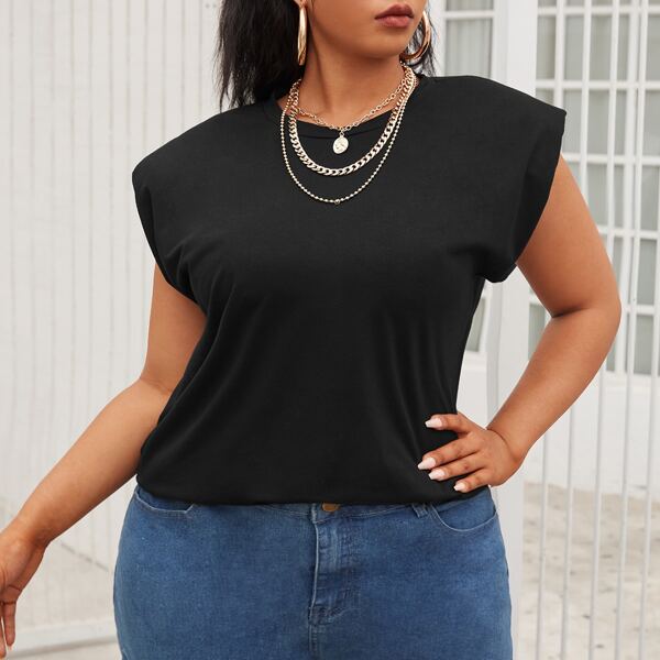 

Plus Solid Shoulder Pad Tee, Black