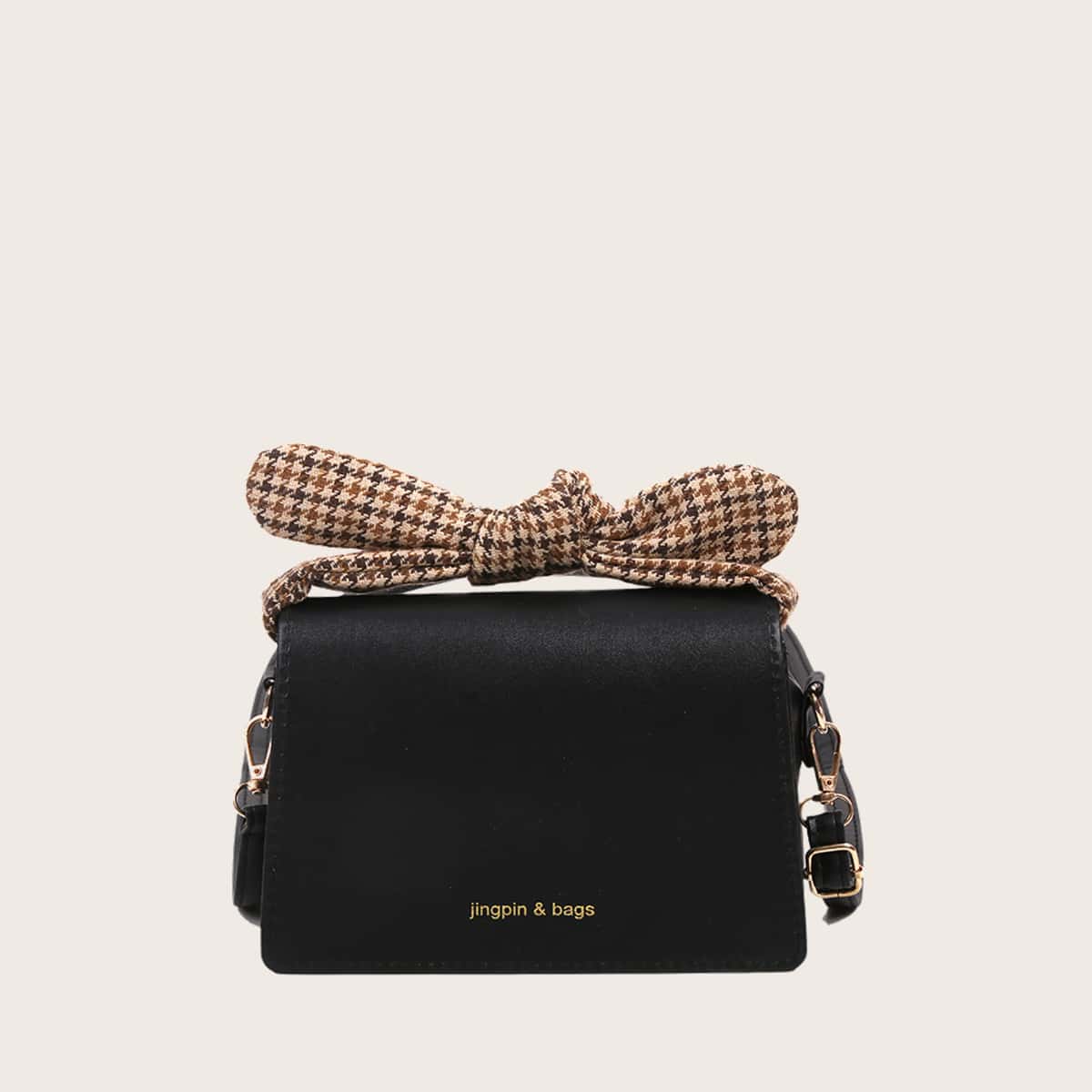 

Houndstooth Knot Tie Bag, Black