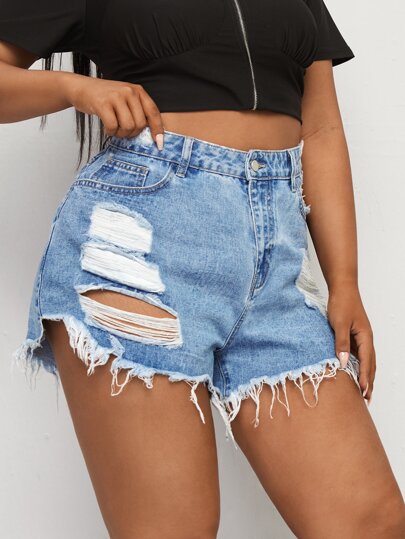 Short en jean déchiré délavé