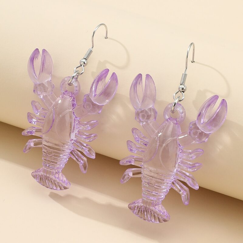 

Clear Lobster Drop Earrings, Violet purple