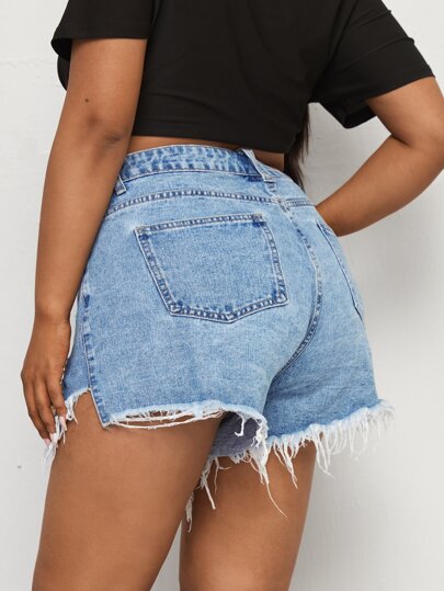 Short en jean déchiré délavé