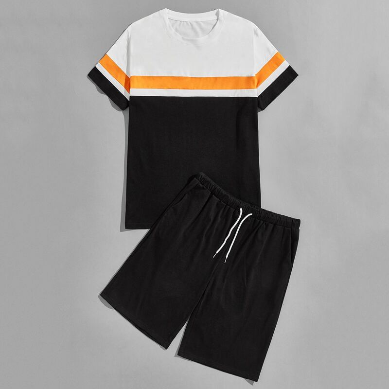 

Guys Colorblock Round Neck Tee & Track Shorts, Black