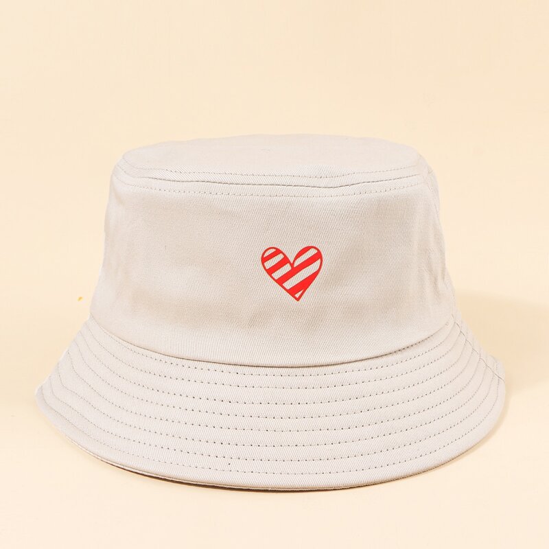 

Heart Print Bucket Hat, Beige