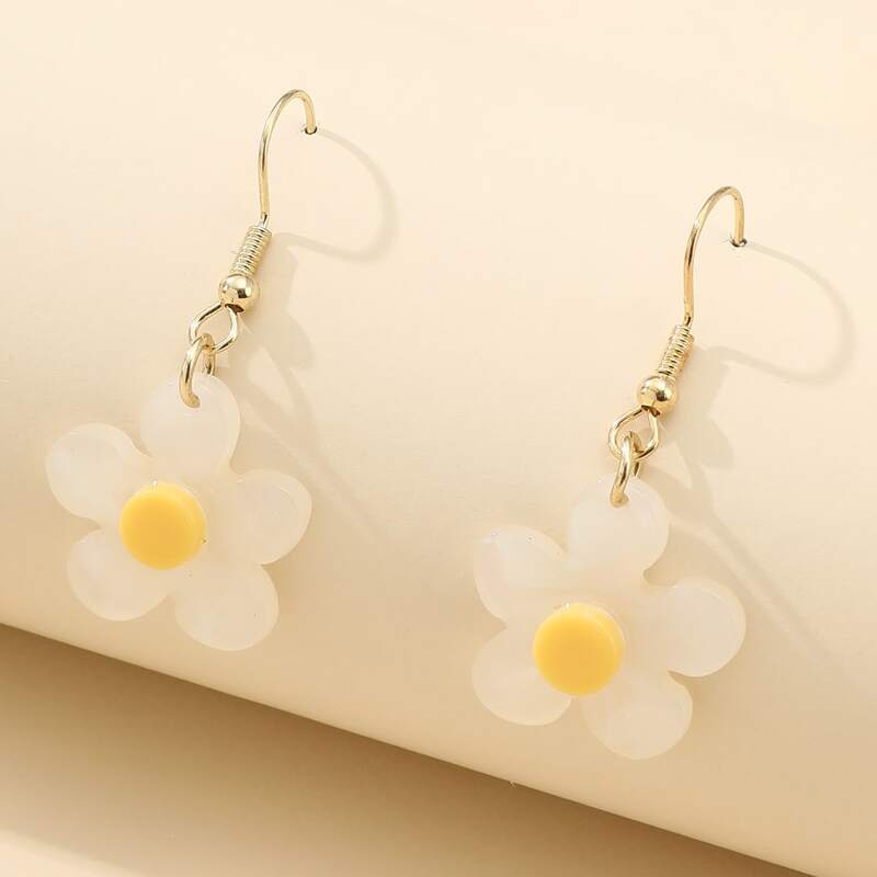 

Floral Drop Earrings, White