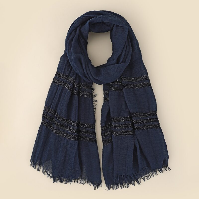 

Raw Hem Striped Scarf, Navy blue