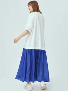 SHEIN Vestido con estampado de letra bajo fruncido en contraste de hombros caídos