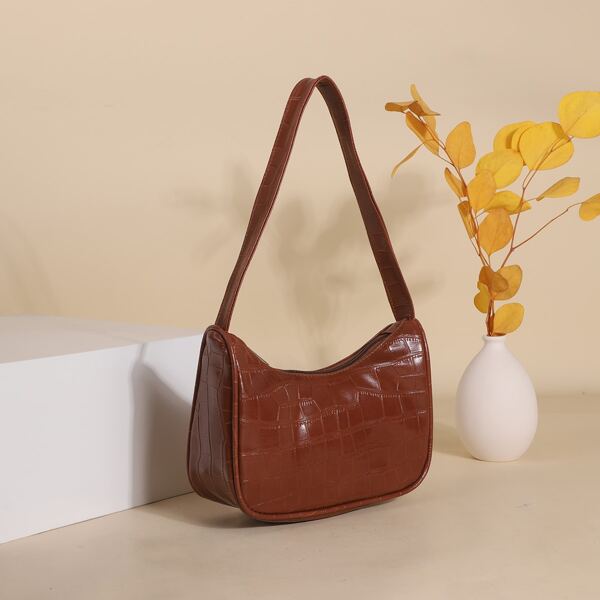 

Croc Embossed Baguette Bag, Brown