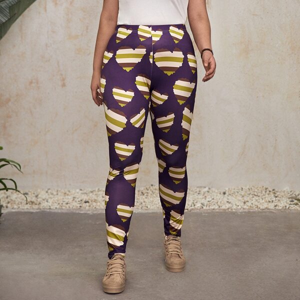 

Plus Heart And Striped Leggings, Multicolor