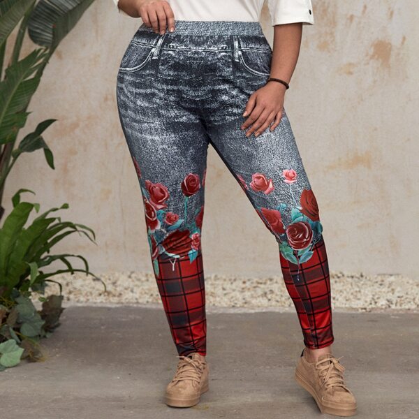 

Plus Floral And Plaid Jeggings, Multicolor