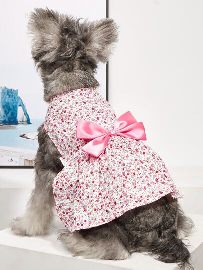 1 pieza vestido floral con lazo de perro - Suministros para mascotas