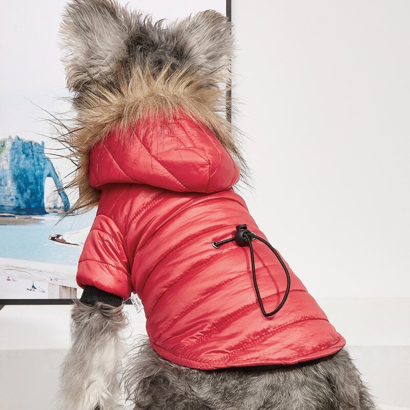 

1pc Fuzzy Hooded Dog Coat, Red