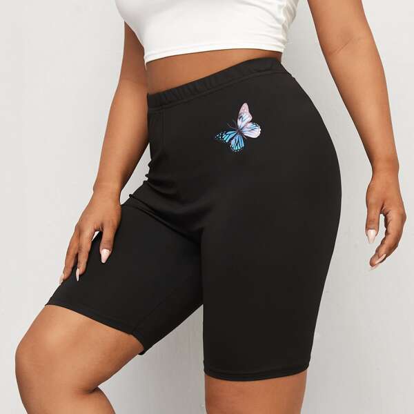 

Plus Butterfly Print Biker Shorts, Black
