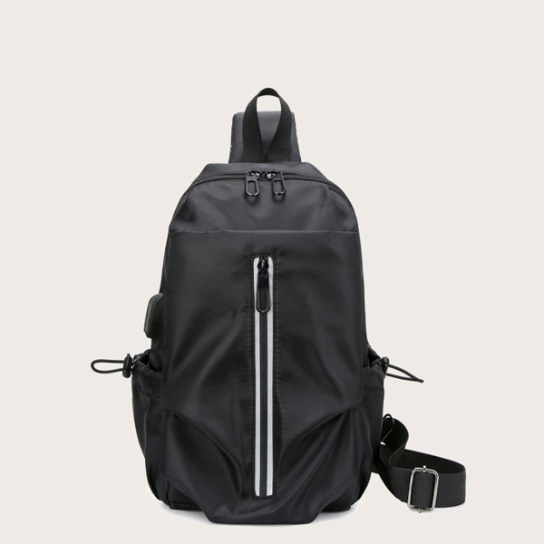 

Men Zip Front Sling Bag, Black