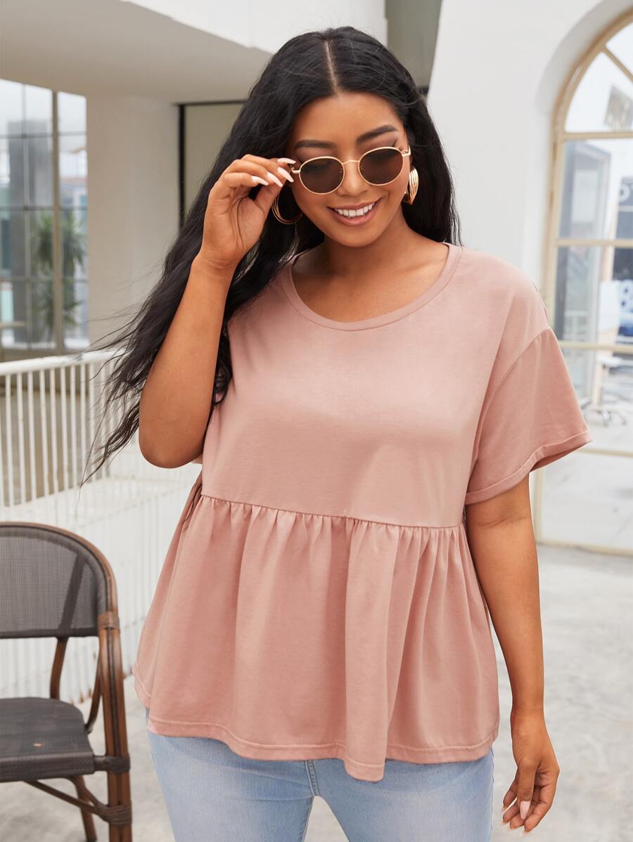 SHEIN Unity Plus Drop Shoulder Peplum Top - Dusty Pink - View 1