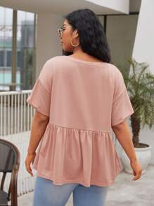 SHEIN Unity Plus Drop Shoulder Peplum Top - Dusty Pink - View 2