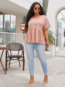 SHEIN Unity Plus Drop Shoulder Peplum Top - Dusty Pink - View 3