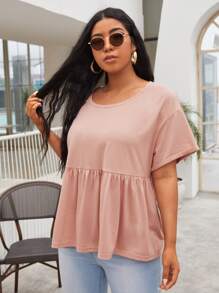 SHEIN Unity Plus Drop Shoulder Peplum Top - Dusty Pink - View 4