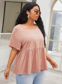 SHEIN Unity Plus Drop Shoulder Peplum Top - Dusty Pink - View 5